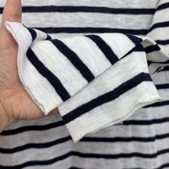 Eileen Fisher Linen Cotton Top Xs White Navy Stripe Boatneck Button Shoulder - Picture 8 of 12